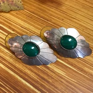 Vintage Sterling Silver Malachite Earrings